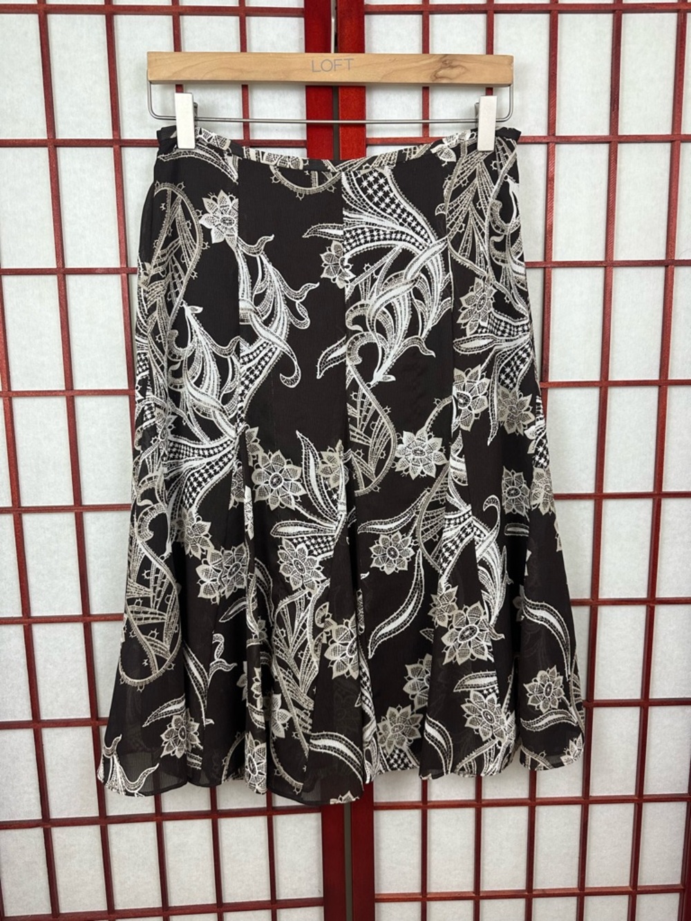 Y2K Fairycore Whimsigoth Brown and White Feminine Floral Knee Length Skirt